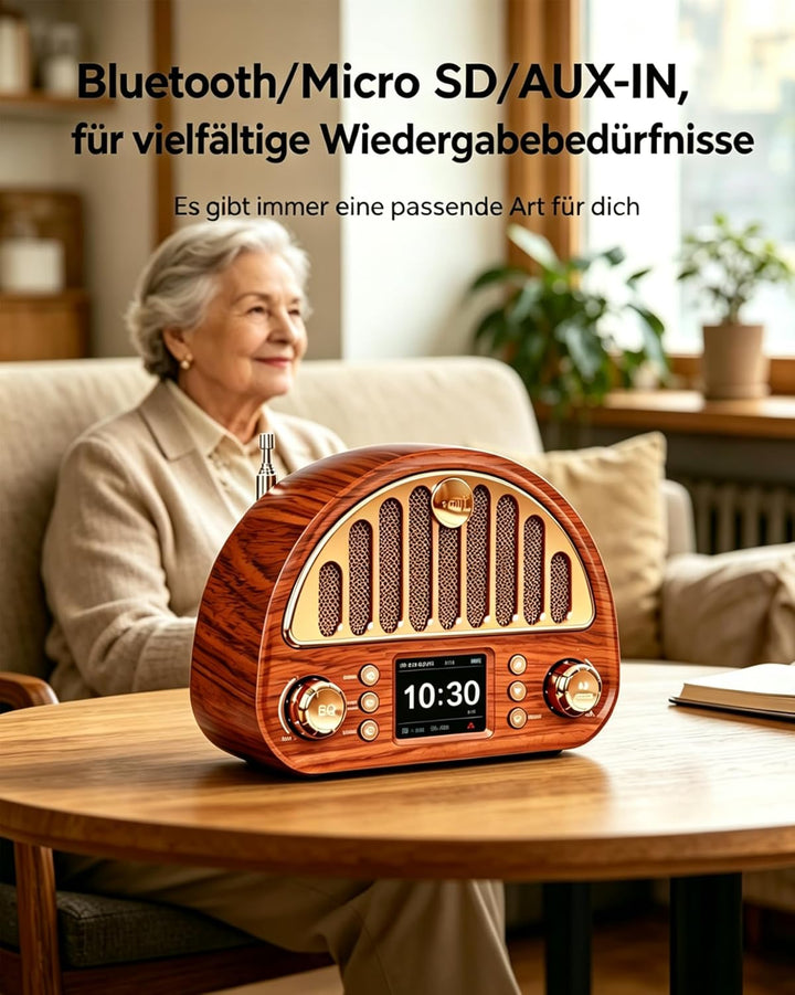DAB+/UKW Radio mit Bluetooth5.0, TF-Karte & AUX-Eingang, 3000mAh USB-C, Farbdisplay, Auto-Sendersuch
