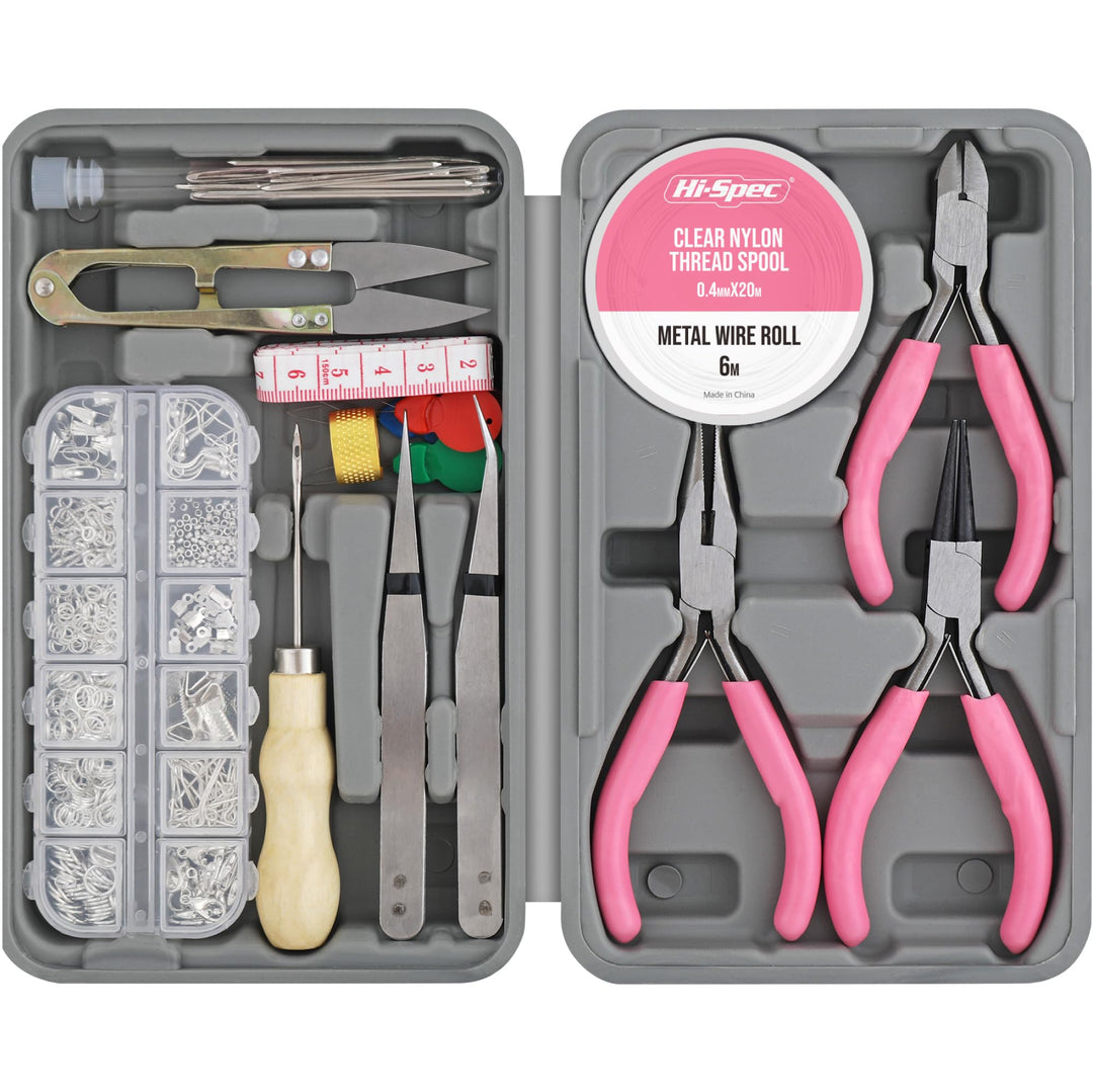 Hi-Spec 17tlg. Schmuckherstellungsset mit Werkzeugen und 600tlg. Zubehörset. Zangen und Draht für ha