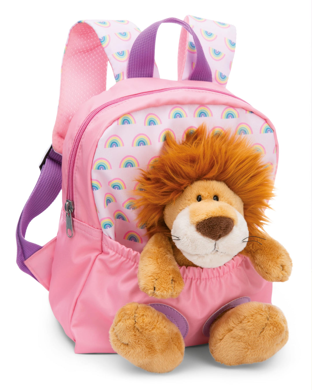 NICI Kinderrucksack rosa 2 in 1 mit Kuscheltier Löwe 25cm - Kindergartenrucksack Mädchen & Jungen -