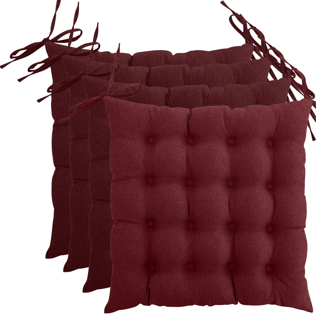 wometo 4er Set Sitzkissen Stuhl40x40 - dunkelrot weinrot Sitzauflage Auflage Polster Stuhlkissen Sit
