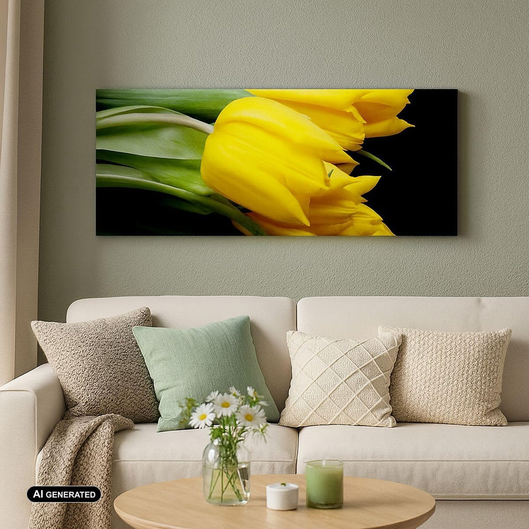 Wandbilder Dekoration Wohnzimmer Tulpen Strauss Spiegelreflexion grün Bilder auf Leinwand 120x50cm L