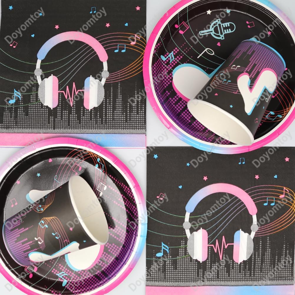 Musik Geburtstag Deko,Doyomtoy 50 Stück Musiknoten Partygeschirr Set Cake Topper Musik Geburtstag Pa