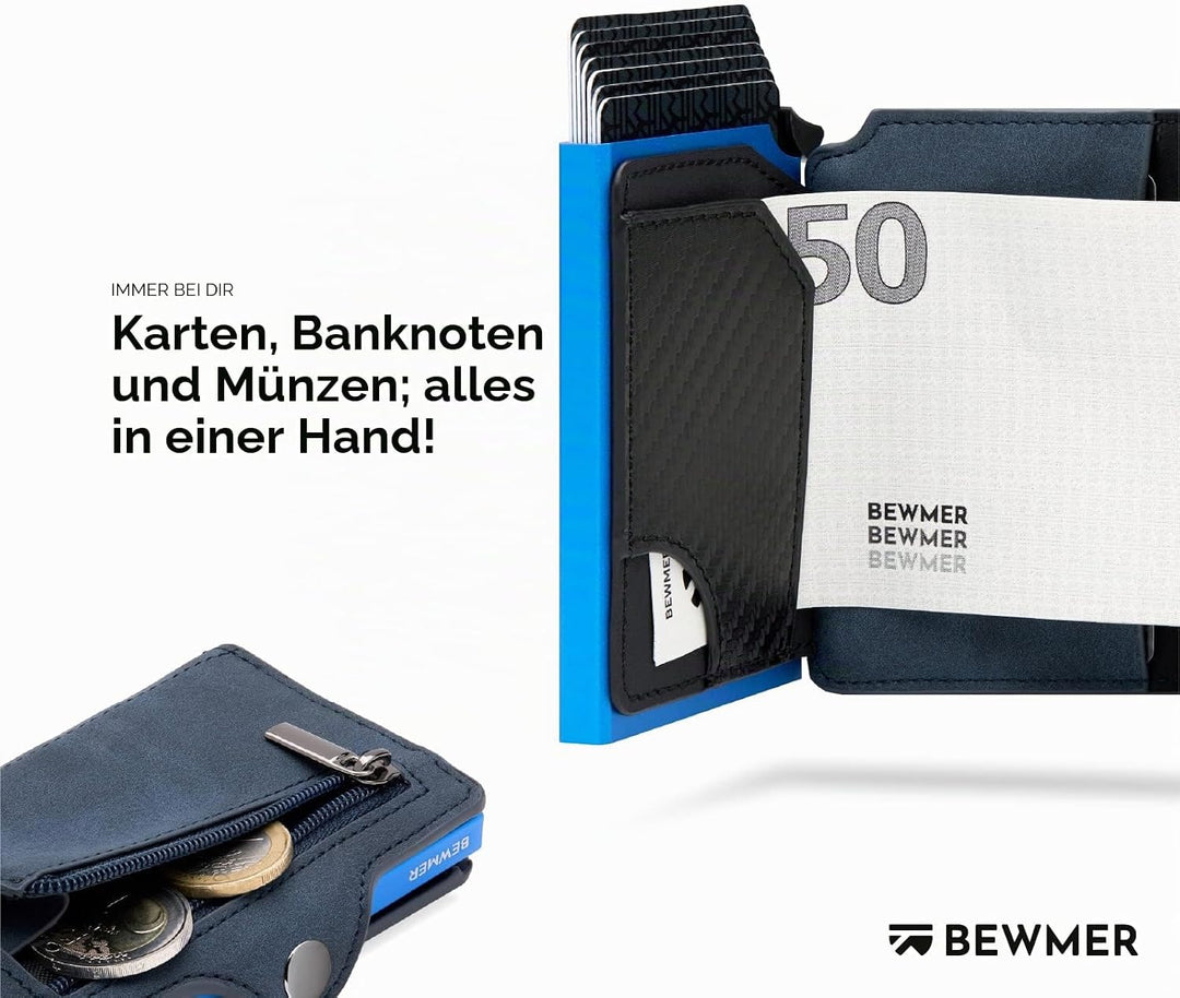 BEWMER Kreditkartenetui 1 abgeschirmt | Slim Brieftasche für Damen und Herren | Ausweis- und Ausweis
