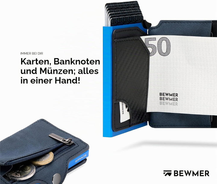 BEWMER Kreditkartenetui 1 abgeschirmt | Slim Brieftasche für Damen und Herren | Ausweis- und Ausweis