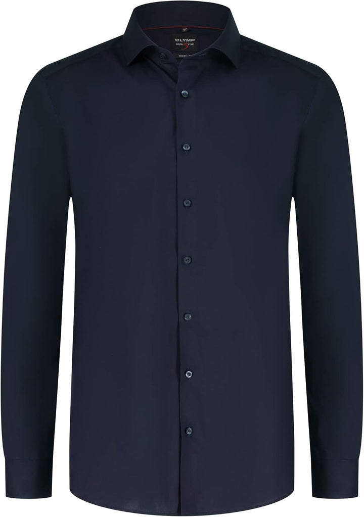 OLYMP Herren Businesshemd Langarm Level Five,Einfarbig,Body fit,Royal Kent 39 Marine 18, 39 Marine 1