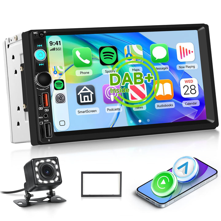 Hodozzy DAB/DAB+ Autoradio 2 Din Wireless Carplay Android Auto mit 7 Zoll IPS Bildschirm, Autoradio