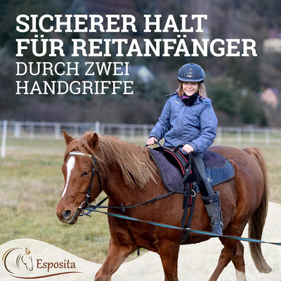 Esposita Reitgurt mit 2 Griffen aus Leder zum Festhalten für Kinder und Reitanfänger - auch geeignet