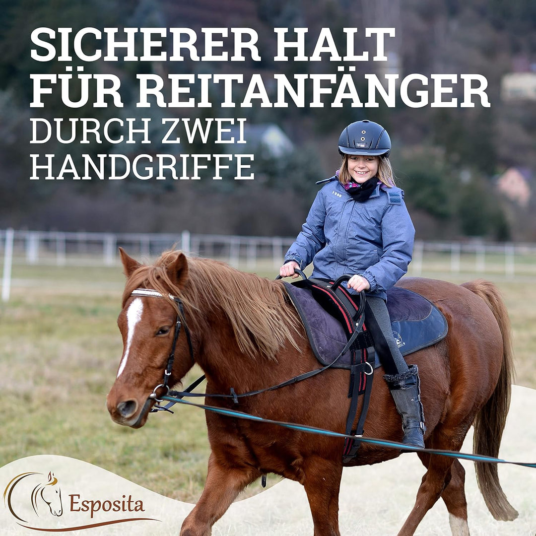 Esposita Reitgurt mit 2 Griffen aus Leder zum Festhalten für Kinder und Reitanfänger - auch geeignet