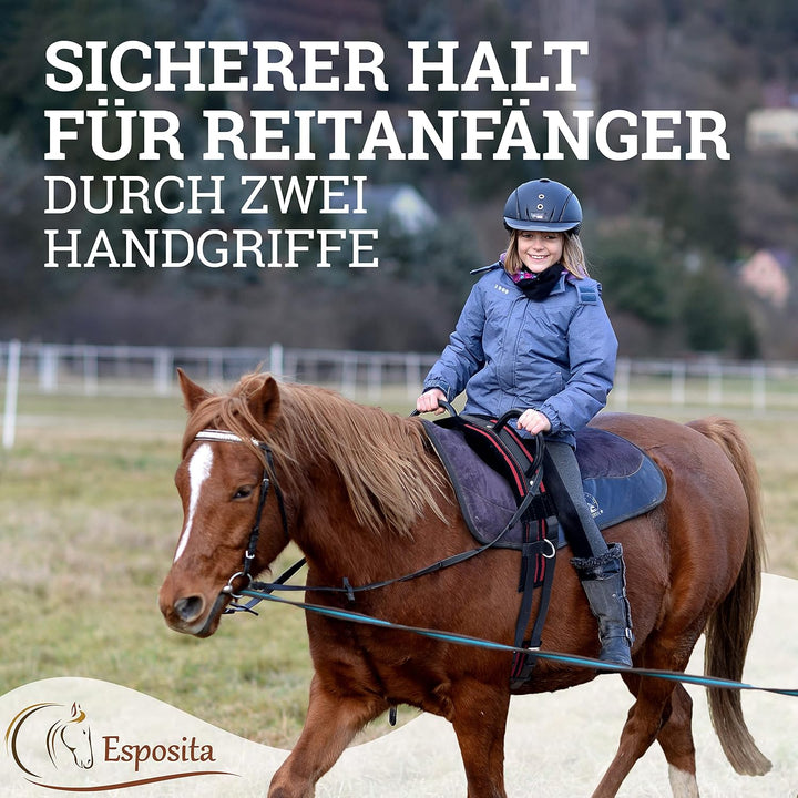Esposita Reitgurt mit 2 Griffen aus Leder zum Festhalten für Kinder und Reitanfänger - auch geeignet