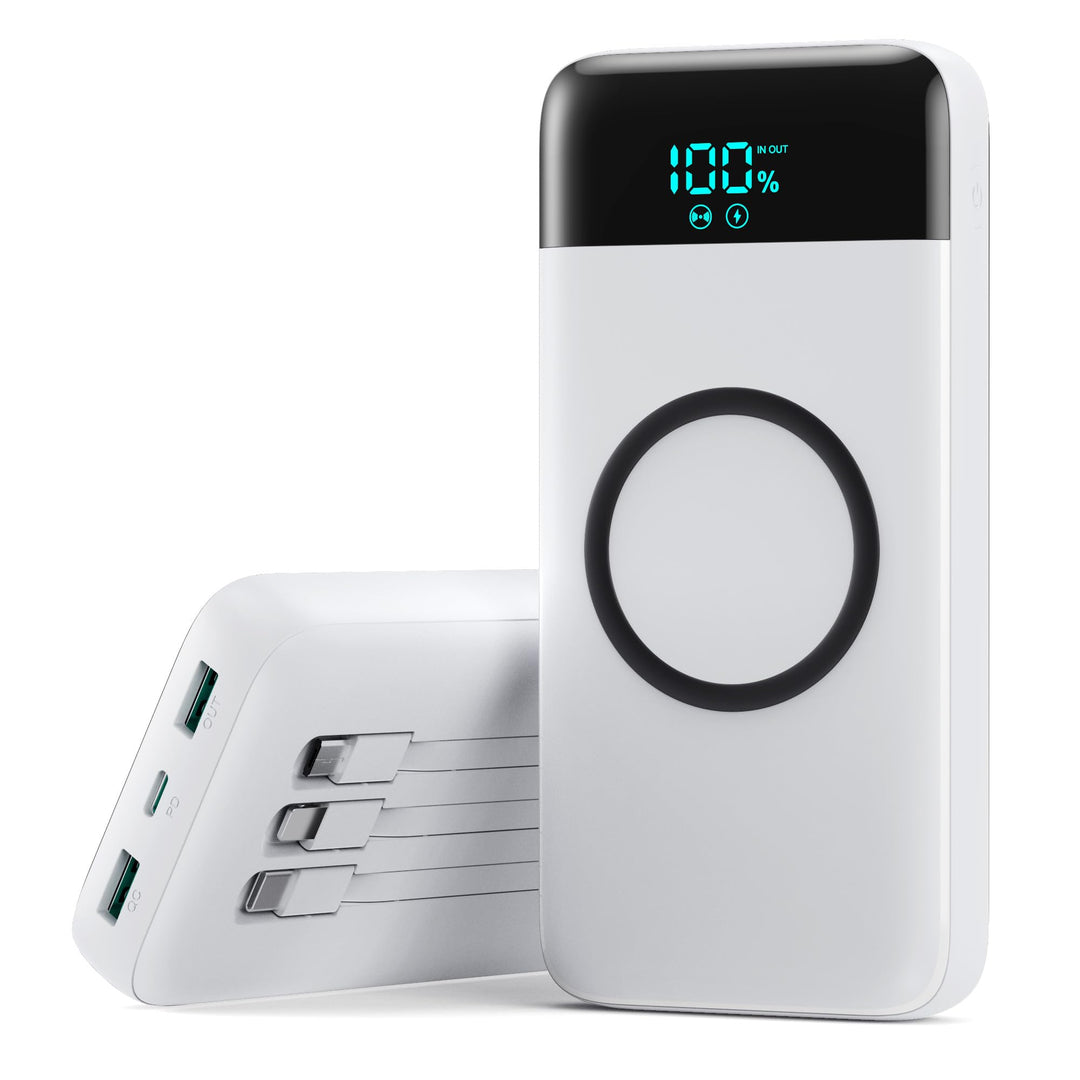 Wireless Power Bank 26800mAh mit 3 Kabel, 7 in 1 25W PD3.0+QC4.0 Schnellladen USB C Powerbank, 6 Aus