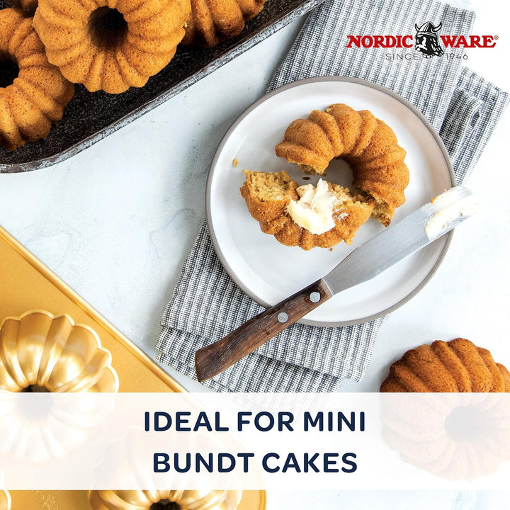 NordicWare Backform - Kuchenform - Minikuchen - Anniversary Bundtlette, Aluminium, Gold, 21,8 x 32,8