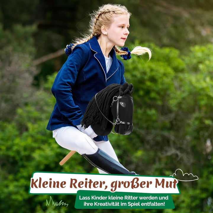 Hobby Horse, A3 Kopfgrösse Steckenpferd Kinder, Hobby Horsing mit Weichem Plüschhalfter, Fliessendem