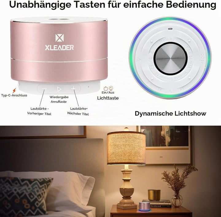 XLeader Dusche Lautsprecher, Rosa Mini Bluetooth Lautsprecher, IPX7 Wasserdicht, 5W Klar Sound&amp;Reich