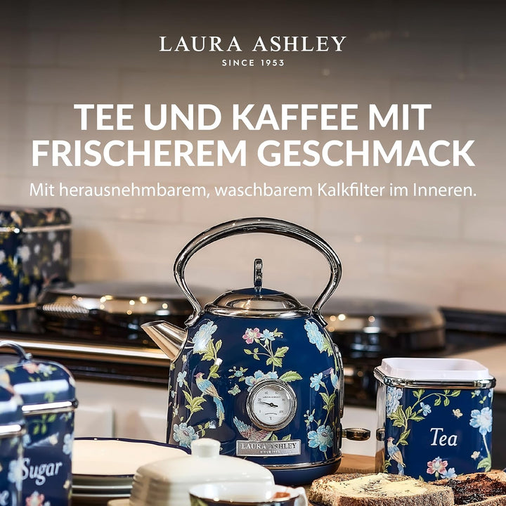 Laura Ashley Elveden Navy Kabelloser Elektrischer Wasserkocher von VQ. Edelstahl-Wasserkocher 1.7 Li