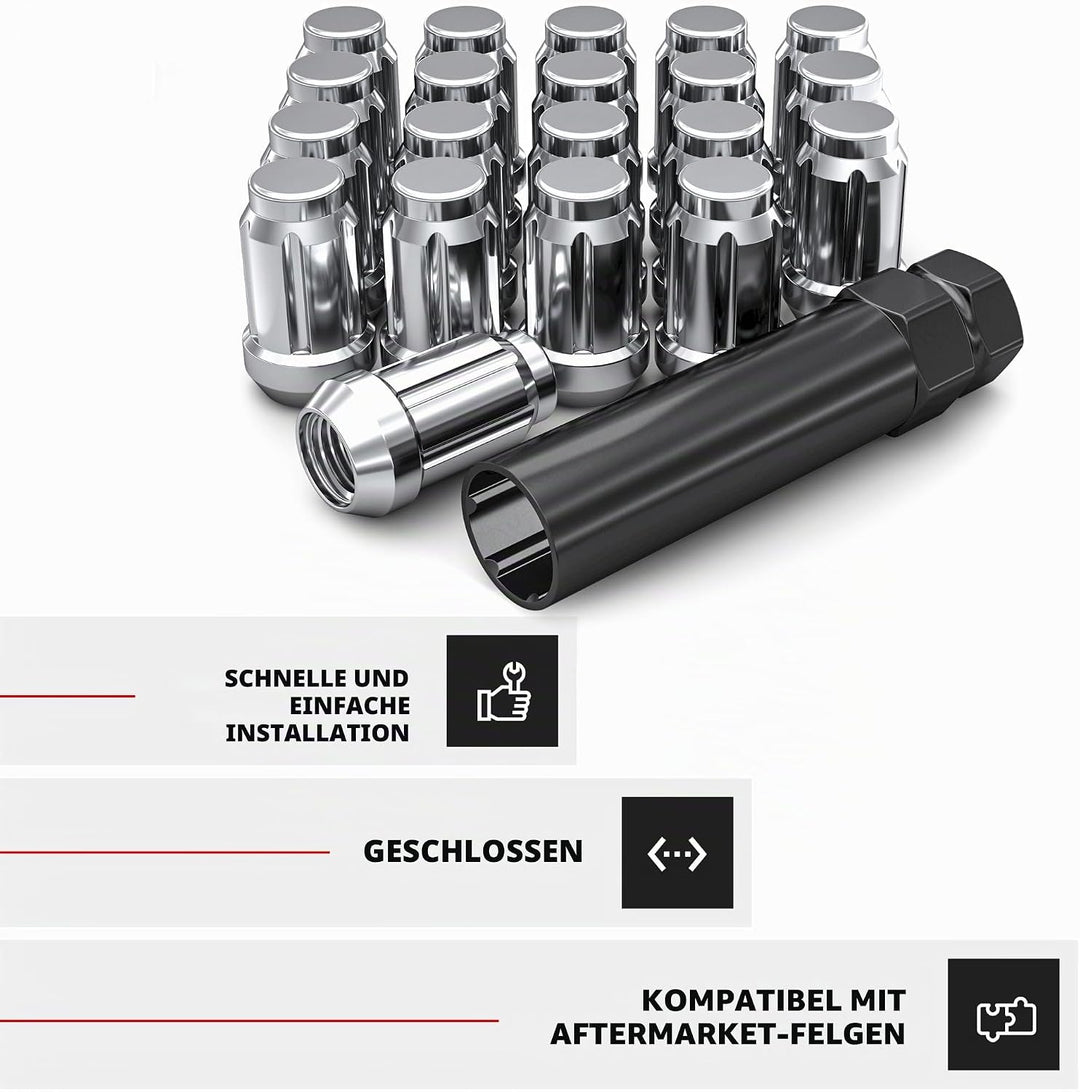 White Knight 3806–20AM Chrom M12 x 1,25 Vielzahn Radmutter mit Schlüssel, 20 Stück 20er-Pack chrome