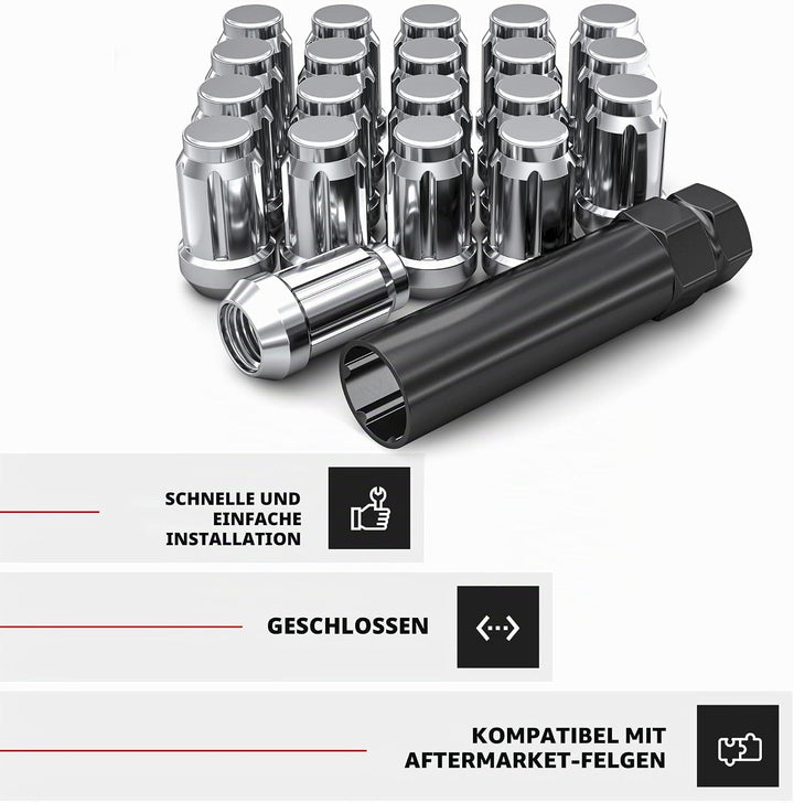 White Knight 3806–20AM Chrom M12 x 1,25 Vielzahn Radmutter mit Schlüssel, 20 Stück 20er-Pack chrome