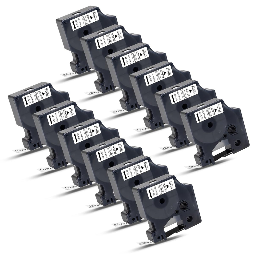 12x Labelwell Schriftband für DYMO D1 45013 43113 S0720530 12mm x7m D1 Etikettenband Schwarz auf Wei