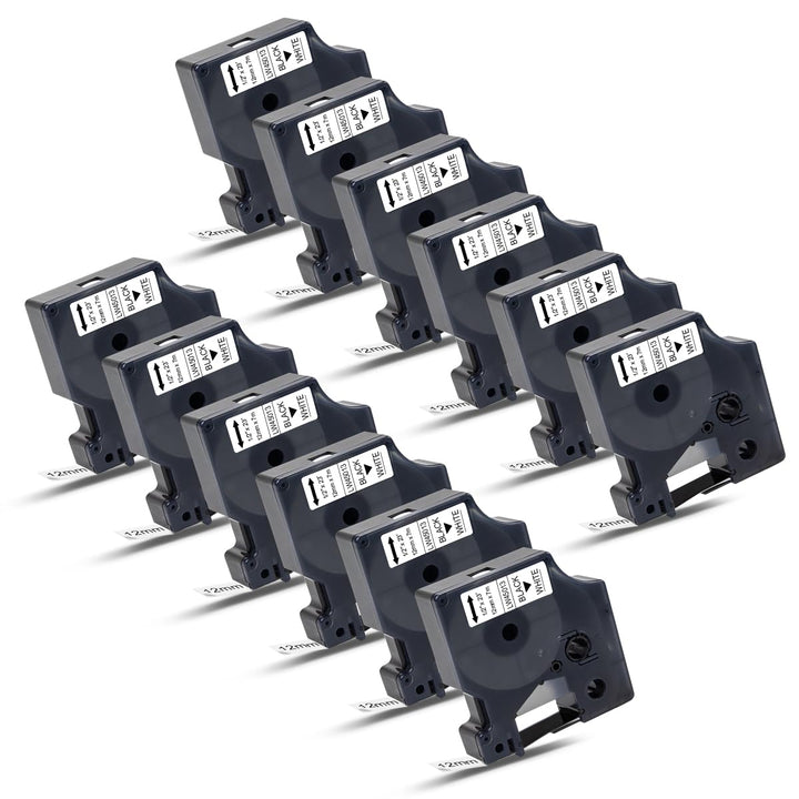 12x Labelwell Schriftband für DYMO D1 45013 43113 S0720530 12mm x7m D1 Etikettenband Schwarz auf Wei