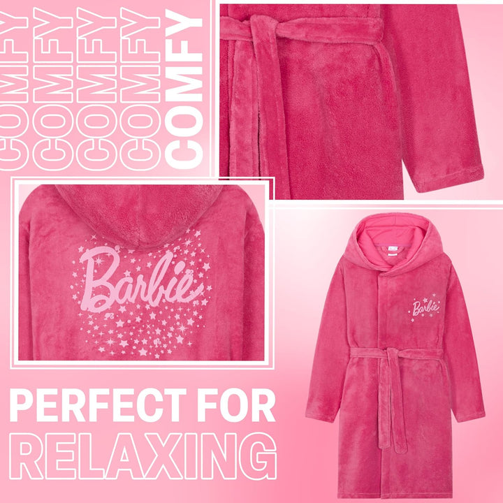 Barbie Bademantel Mädchen, Morgenmantel mit Kapuze und Taschen - Geschenke für Mädchen & Teenager Ro