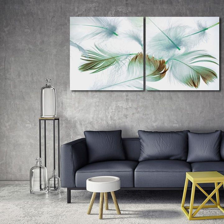 Feeby. Wandbilder - 2 Teile - 120x60 cm - quadratische Form Bilder Kunstdrucke Deko Panel FEDERN, WE