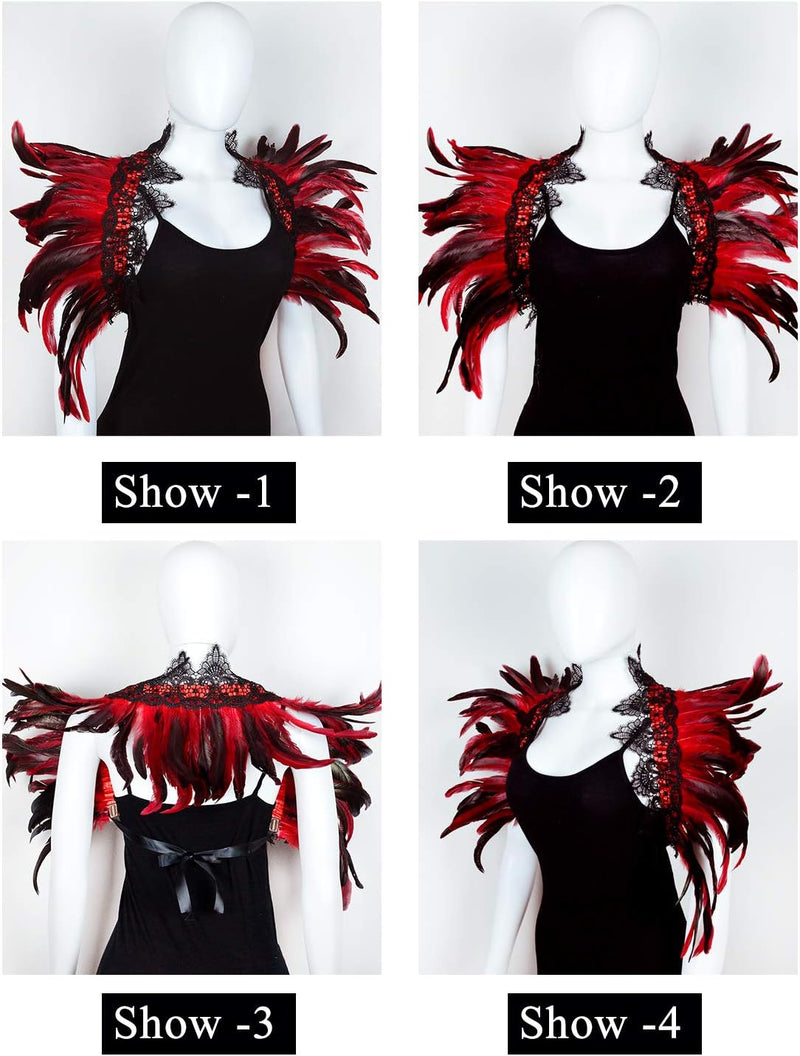 keland Damen Feder Umhang Schal Kragen Bolero Gothic Federkragen Federumhang Schultertuch Federschul