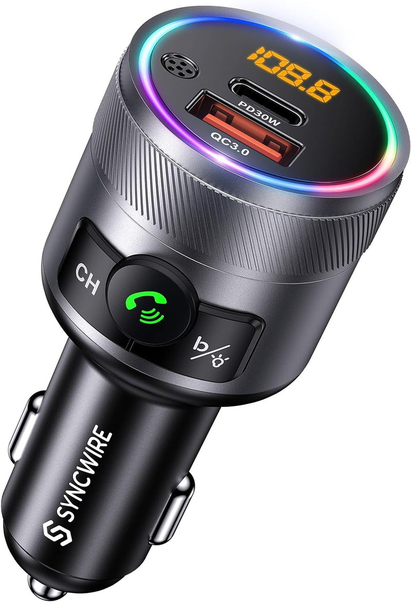 SYNCWIRE Bluetooth 5.3 FM-Transmitter für das Auto, 48W Max PD & QC 3.0 Schnelllade-Autoladegerät ,