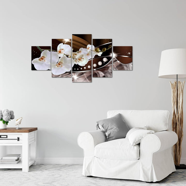 Runa Art Wandbilder Blumen Orchidee 5 Teilig Bild auf Vlies Leinwand Deko Wohnzimmer Abstrakt Beige