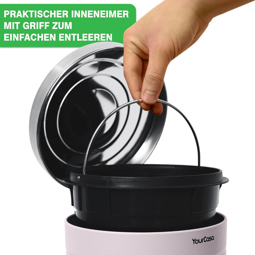 YourCasa® Mülleimer Bad 5L [Retro Style Zart-Rosa] Kosmetikeimer mit Softclose-Deckel & Inneneimer -