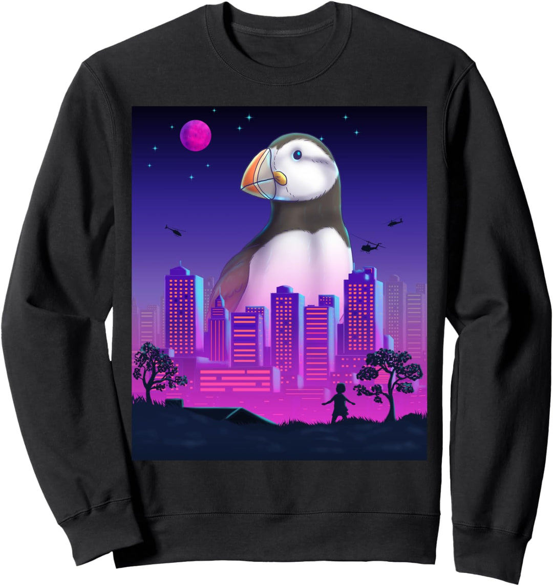 Giant Puffin Vaporwave Retro Synthwave Aesthetic Monster Sweatshirt
