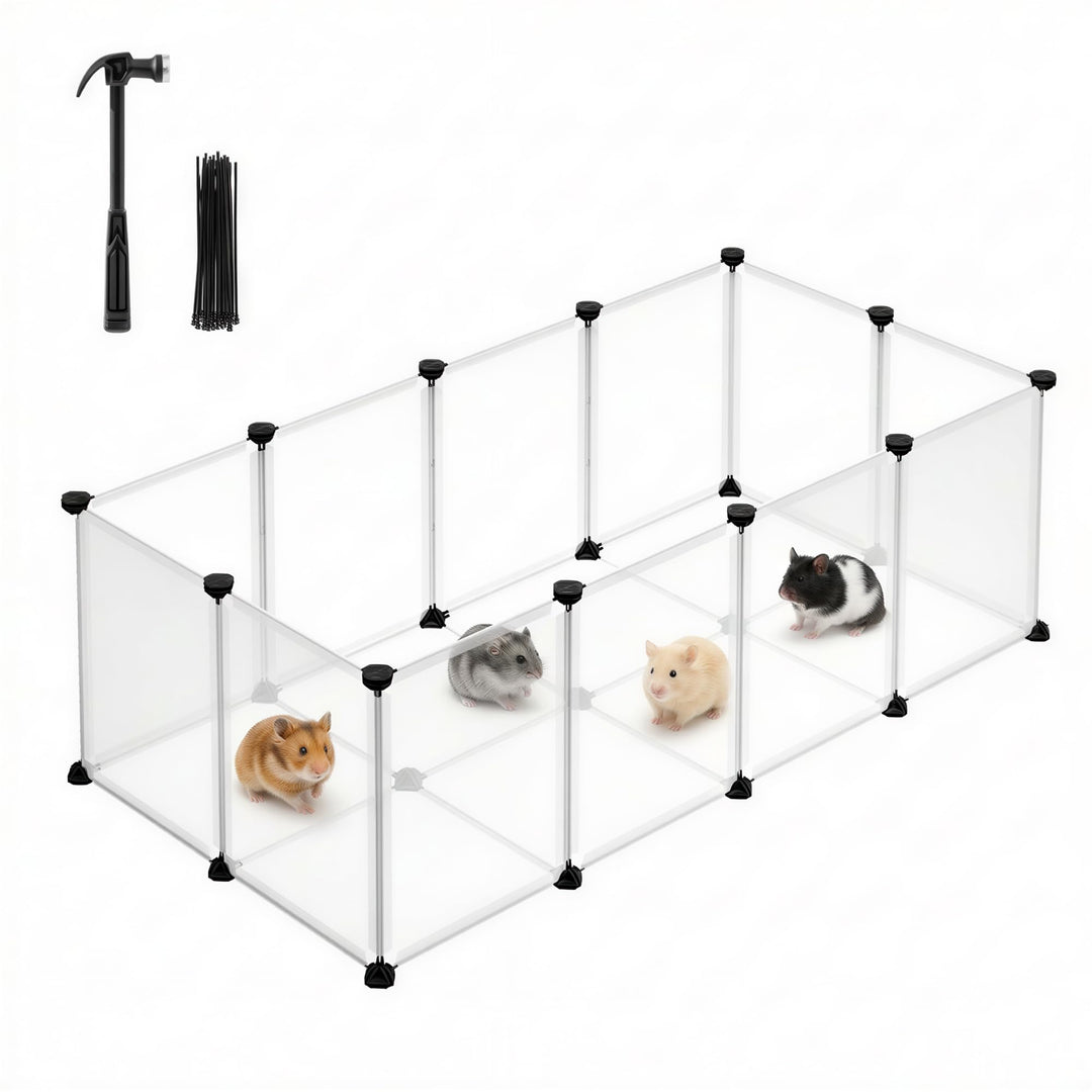 SONGMICS Freigehege mit Bodenplatten, Laufstall, Meerschweinchen Gehege, aus Kunststoff, Gehege für