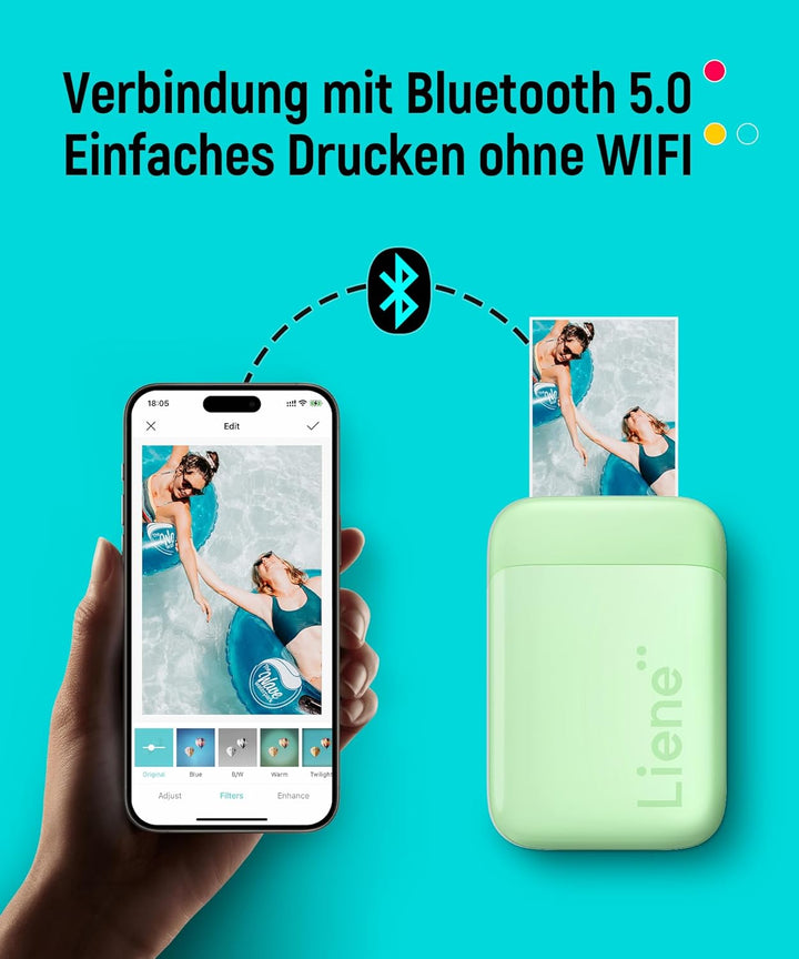 Liene Pearl K100 Fotodrucker Smartphone, Tragbarer Sofortbilddrucker mit 50 Zink-Klebepapier, Blueto