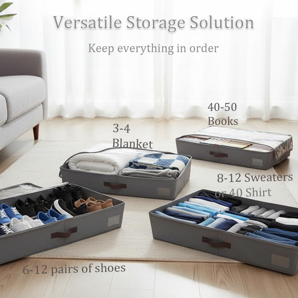 SYEXDZON Unterbett Aufbewahrungsbox, Unterbettkommode Mit Stützplatten Rundum und Darunter, 2 Stück