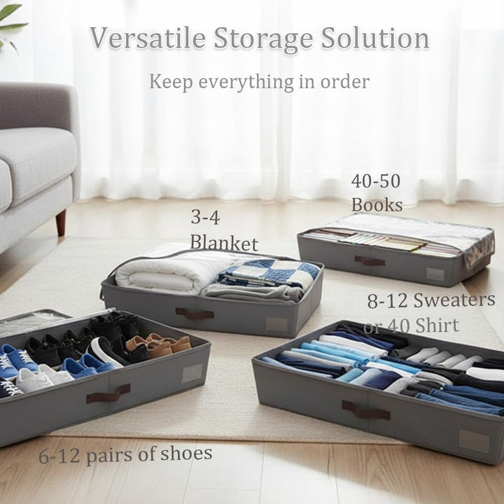 SYEXDZON Unterbett Aufbewahrungsbox, Unterbettkommode Mit Stützplatten Rundum und Darunter, 2 Stück