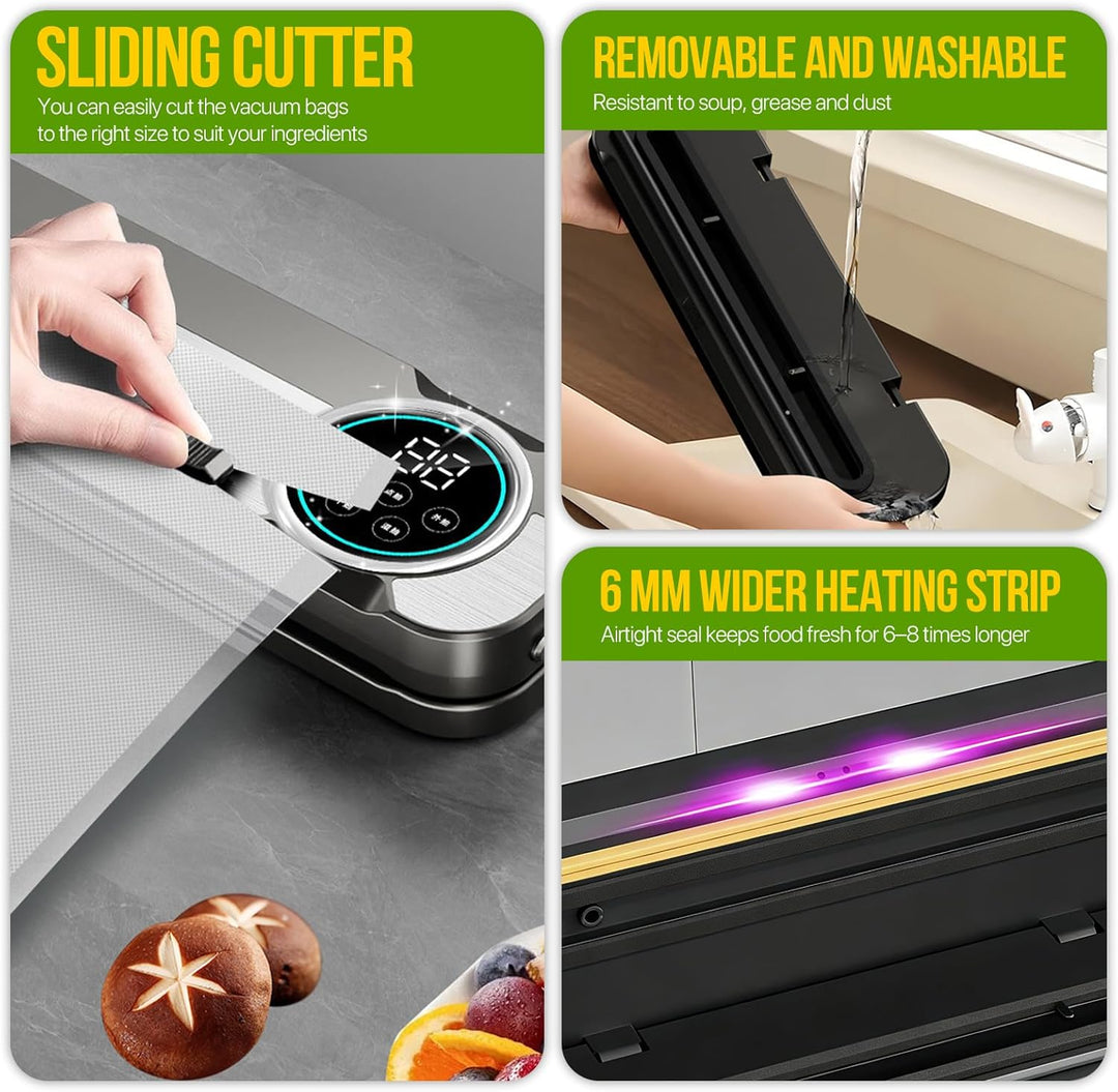 RoserRose 6 in 1 Vakuumiergerät, 120W Vacuum Sealer Machine mit Trocken-/Moist-Modus, 75 kPa Foliens