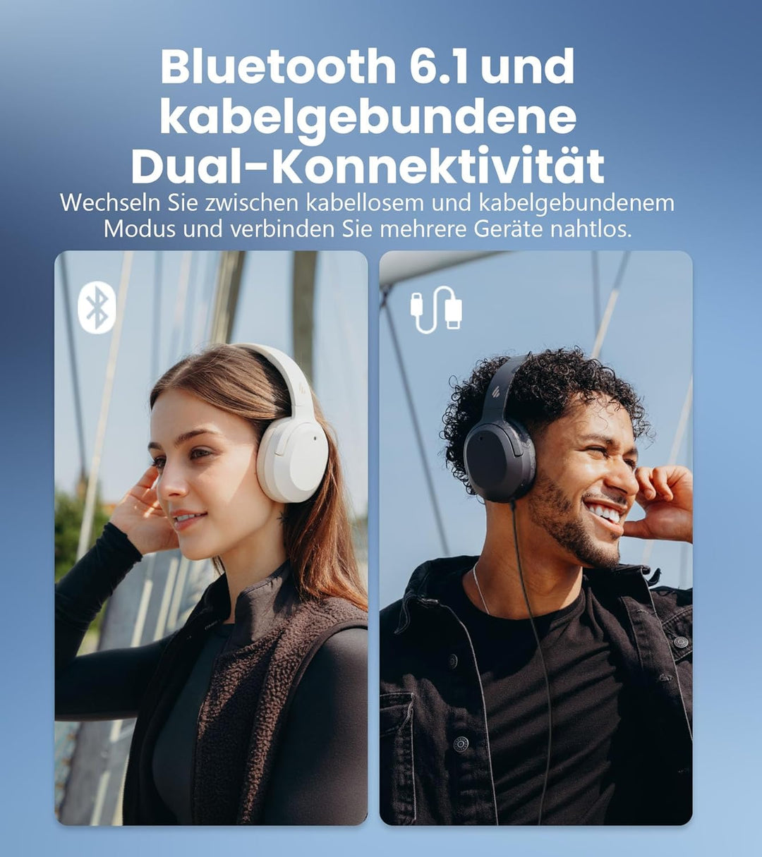 Edifier W820NB Plus Gen 2 Faltbarer Bluetooth V6.1 Over-Ear-Kopfhörer mit -49 dB Geräuschunterdrücku