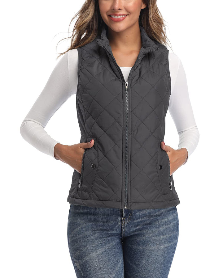 LONGKING Damen Wattiert Mode-Westen XS Dunkelgrau, XS Dunkelgrau