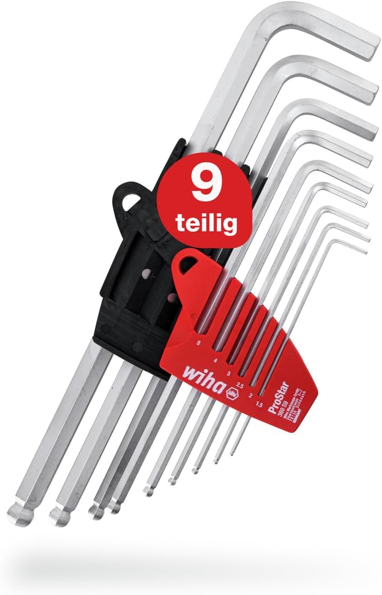Wiha Stiftschlüssel Set mit ProStar Halter (07185) 10tlg. I Innensechskant Satz mit Kugelkopf I Inne