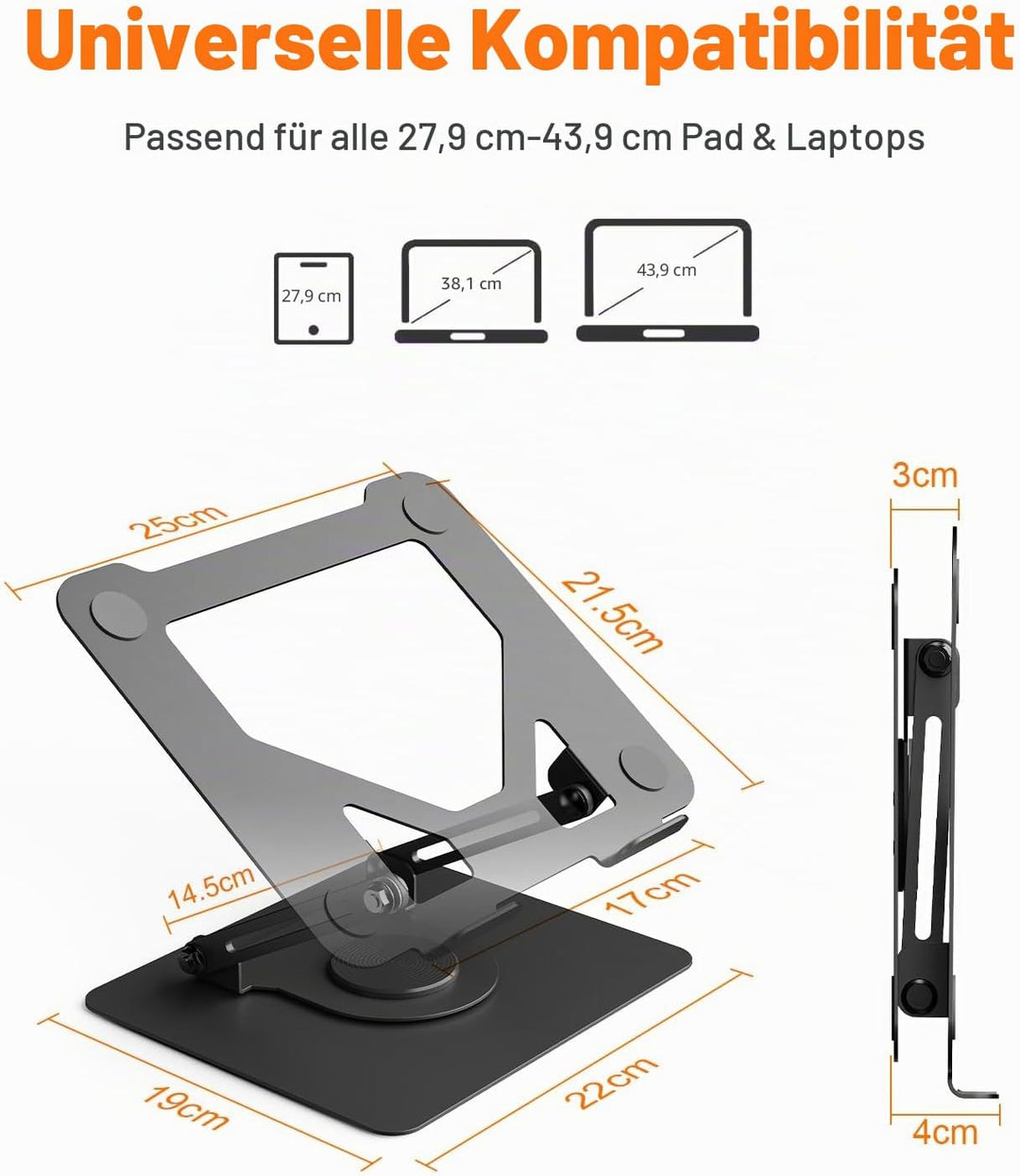 GRIFEMA Laptop Ständer mit 360 Drehbarer Basis, Höhenverstellbar, Belüfteter, Faltbarer Laptop Stand