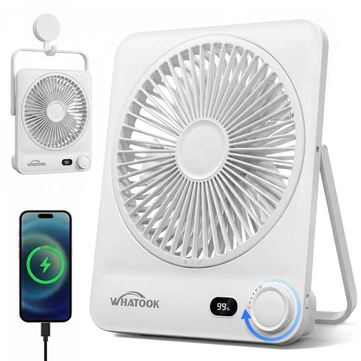Akku Ventilator 10000mAh 40H mit 100 Stufen: Stufenlos Regulierbarer Tischventilator leise mit Wandh