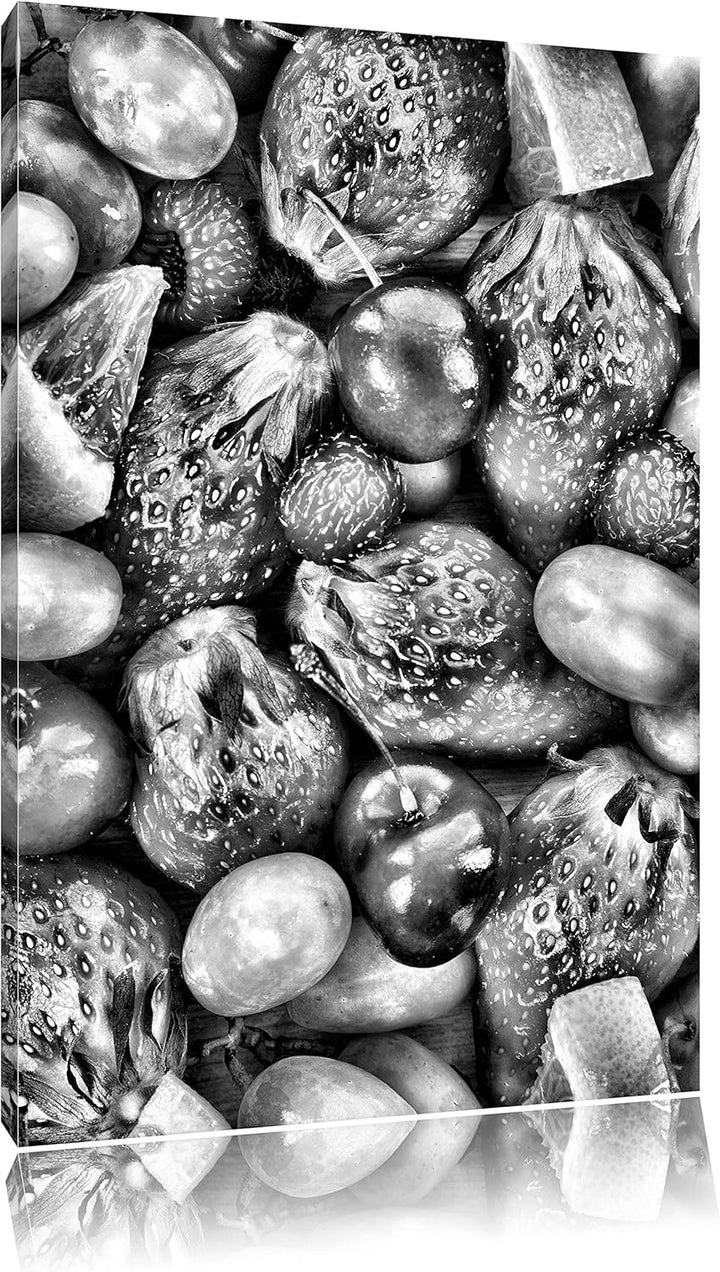 Pixxprint Früchtemix Erdbeeren Orangen als Leinwandbild | Grösse: 100x70 cm | Wandbild| Kunstdruck |