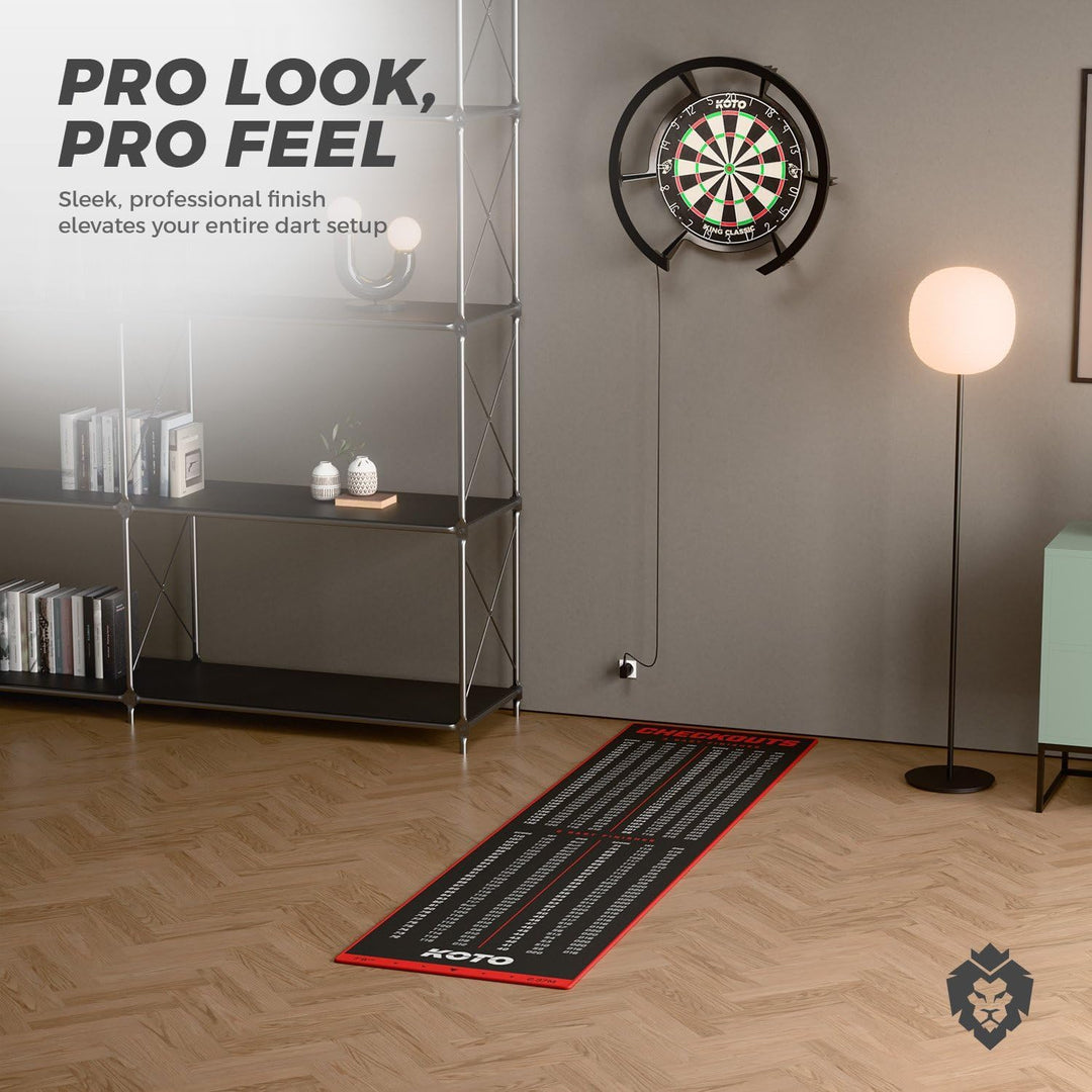 KOTO - Carpet Checkout Dartmatte, Schutz Bodens und Dartpfeile, Mit Score-Indikation + Oche