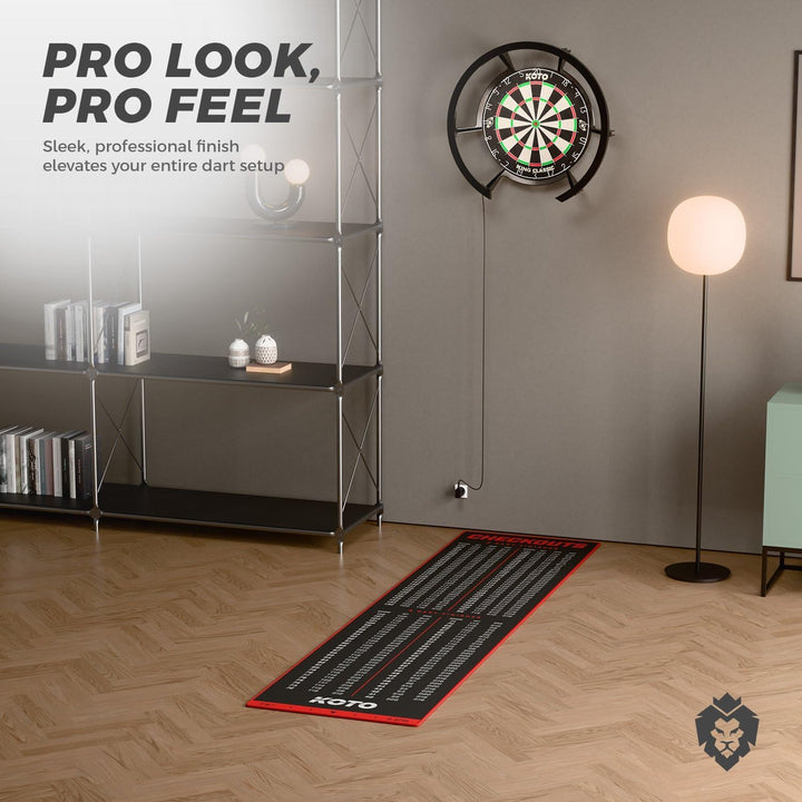 KOTO - Carpet Checkout Dartmatte, Schutz Bodens und Dartpfeile, Mit Score-Indikation + Oche