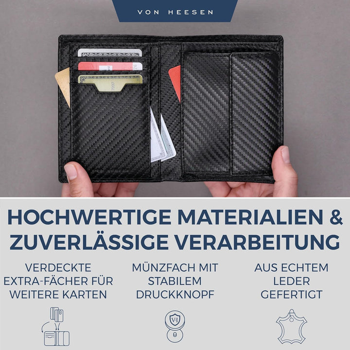 VON HEESEN Leder Geldbörse RFID Schutz I Echtleder Geldbeutel für Damen & Herren I Portemonnaie Brie