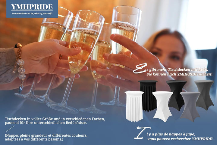 3er-Set Weiss Stretch Stehtisch Husse für Bistrotisch Ø 60-65 cm Spandex Stretch Tischdecke, Verstär