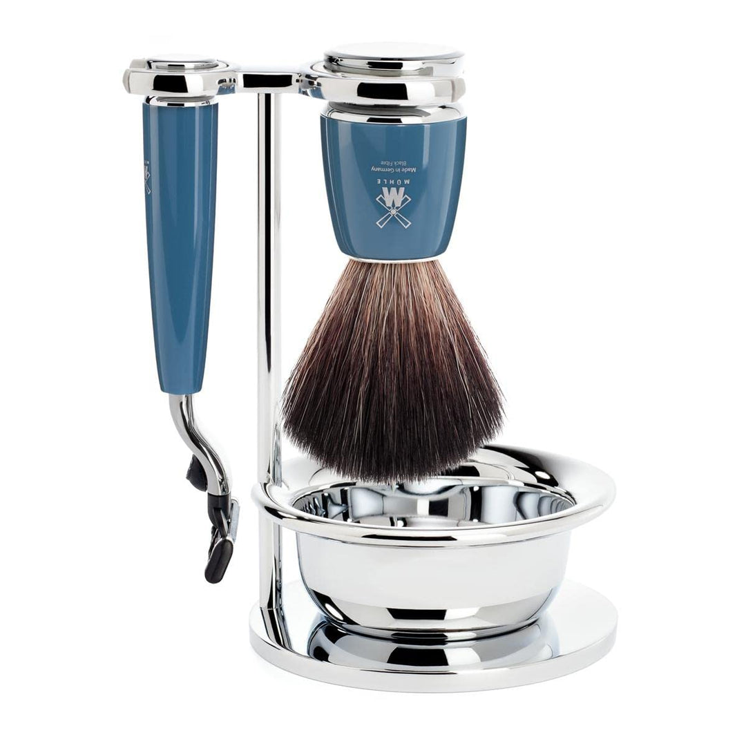 MÜHLE Rytmo Rasierset - kompatibel mit Gillette-Klingen, Black Fibre Pinsel, Halterung mit Schale -