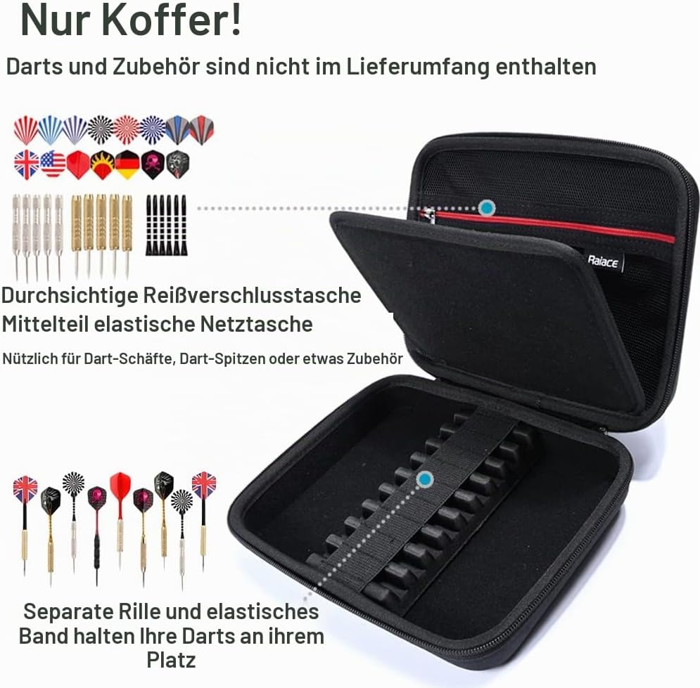RAIACE Hartschalen-Dartetui für 9 Darts mit Stahlspitze oder Softspitze, Dart-Trageetui für Dartspit