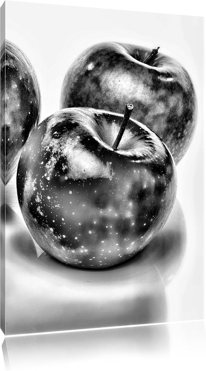 Pixxprint Monocrome, Bunte Äpfel schwarzer Hintergrund, Format: 100x70 auf Leinwand, XXL riesige Bil