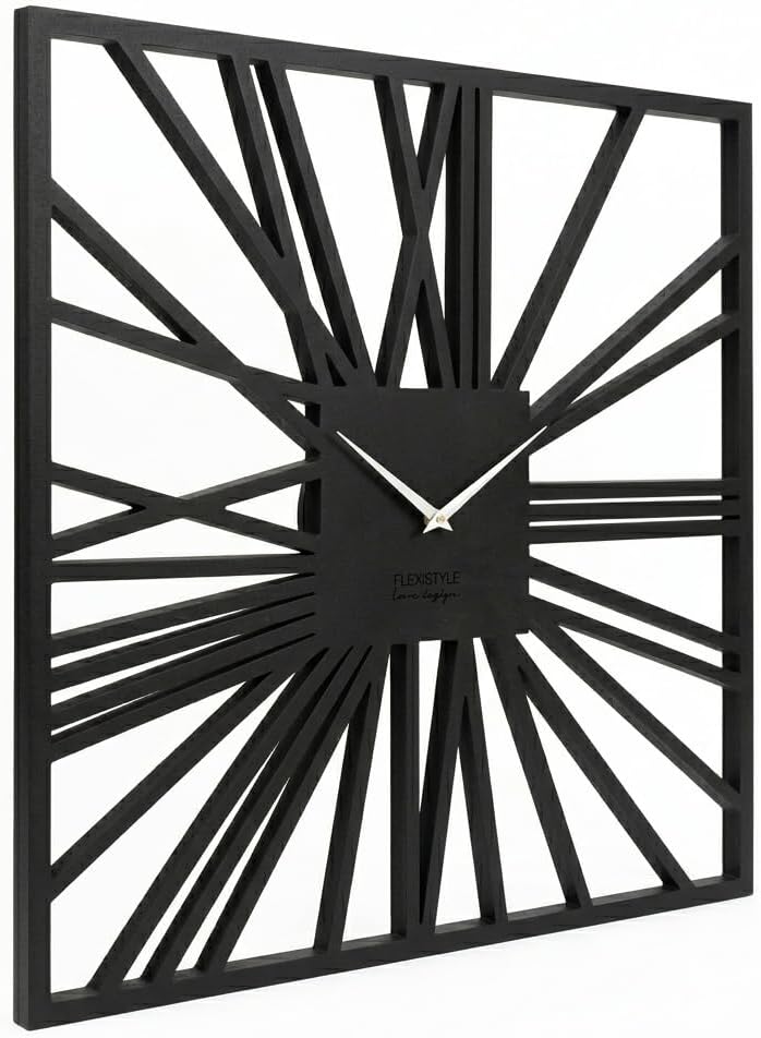 FLEXISTYLE Gross EKO wanduhr quadratisch XXL ohne tickgeräusche LOFT Grande Schwarz Quadrat 80cm! (D