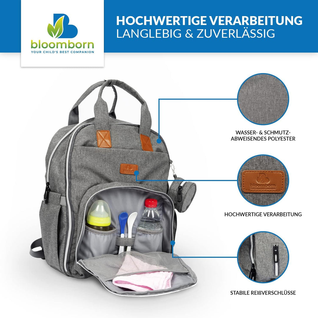 Baby Wickeltasche Rucksack - Wickelrucksack gross mit vielen Taschen, Wickelunterlage, Schnullerhalt