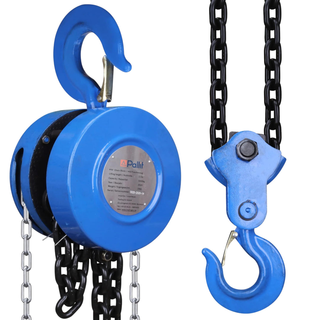 Pallit Flaschenzug 5000 kg Tragkraft CHAIN-L Kettenzug mit 2,5 m langer Stahlkette Robuster Seilzug